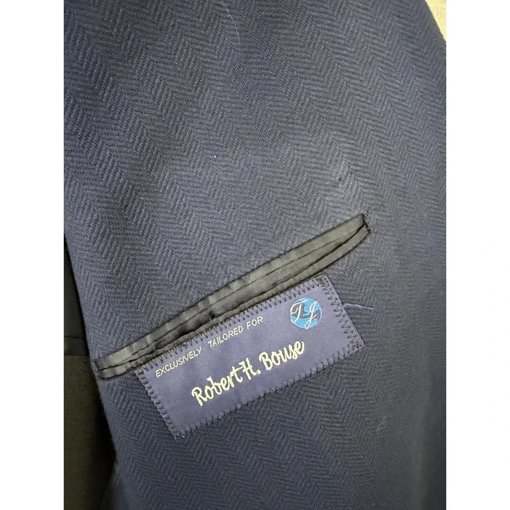 Tom James RC Royal Classic Navy Blue Herringbone Blazer Sport Coat Mens 42 Large